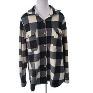 Billabong Size L Adventure Division Black White Plaid Fleece Button Up
